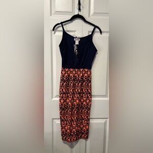 Urban Rose  Navy and Coral Midi Dress